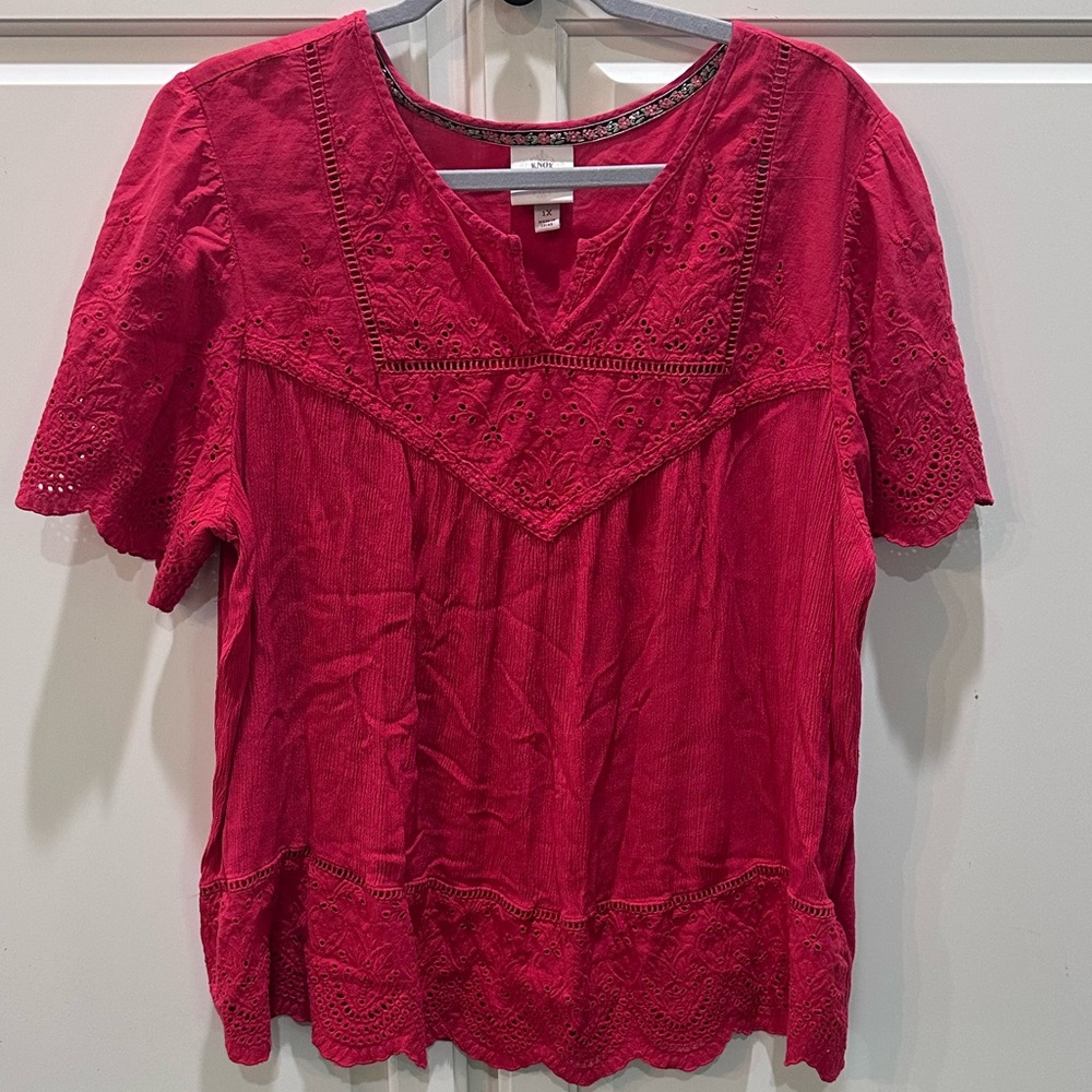 Knox Rose Red Lace Trim Blouse